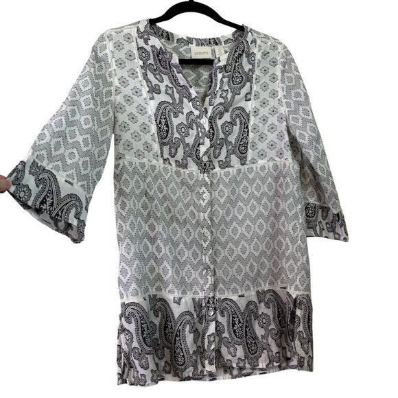 Chico's Women's Cotton Blend Button Down Light Weight Tunic Blouse Size S (0) - Picture 1 of 12